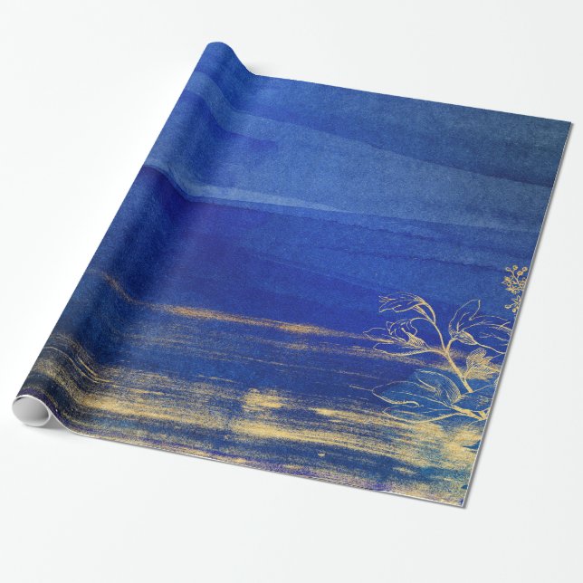 Papel De Presente Azul Marinho e Dourado (Desenrolado)