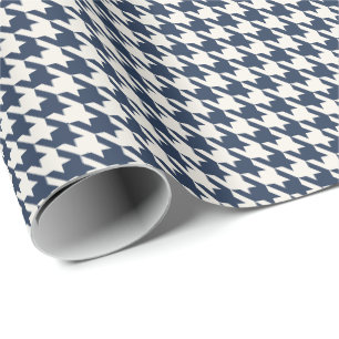 Papel De Presente Azul Marinho e Marfim Padrão Xadrez Houndstooth   