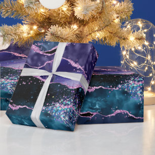 Papel De Presente Azul Marinho e Purpurina Agata Oceano