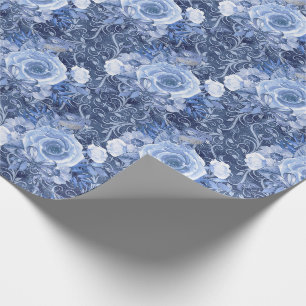 Papel De Presente Azul Marinho e Rosa Floral Branco