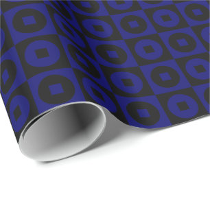 Papel De Presente Azul Marinho Escuro e Círculo Quadrado Preto