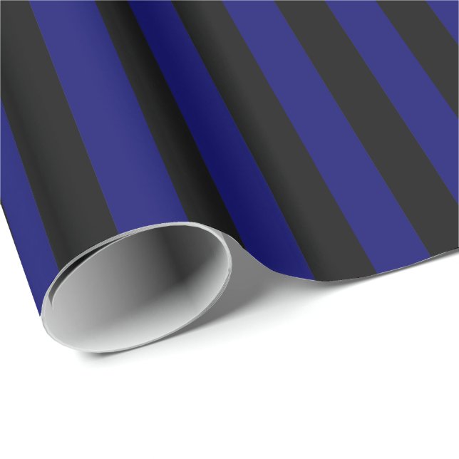 Papel De Presente Azul Marinho Escuro e Listra Preta (Ponta do rolo)