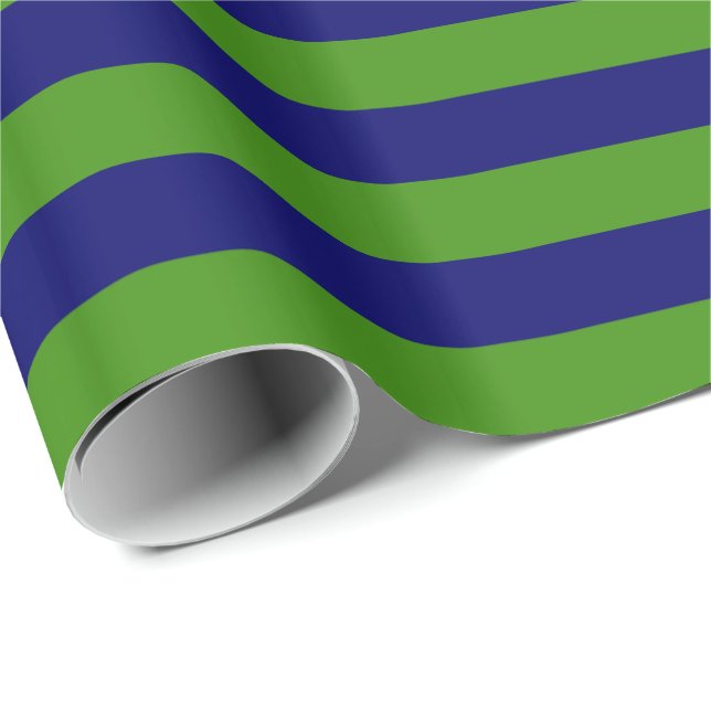 Papel De Presente Azul Marinho Escuro e Listra Verde (Ponta do rolo)