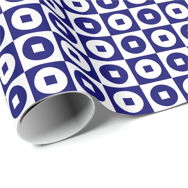Papel De Presente Azul Marinho Escuro e Quadrado-Círculo Branco (Ponta do rolo)
