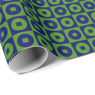 Papel De Presente Azul Marinho Escuro e Quadrado Círculo Verde