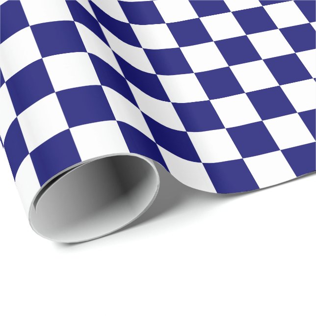 Papel De Presente Azul Marinho Escuro e Xadrez Branco (Ponta do rolo)