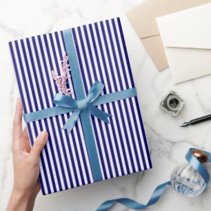 Papel De Presente Azul Marinho & Listras Brancas