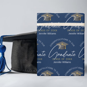Papel De Presente Azul Marinho Moderno Graduado Personalizado Gradua