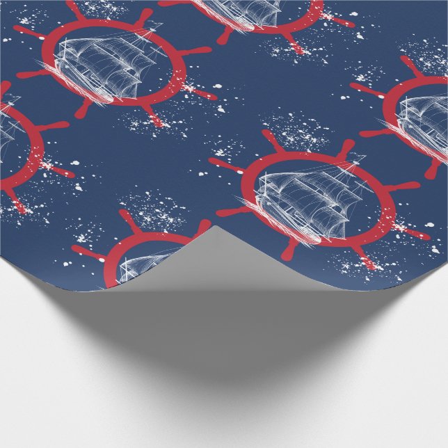 Papel De Presente Azul Marinho Náutico (Ponta)
