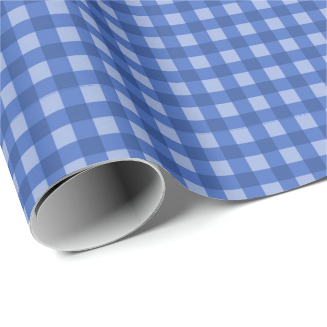 Papel De Presente Azul Marinho| Papel de enrolamento de gingham azul (Ponta do rolo)