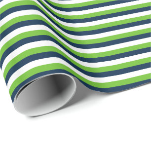 Papel De Presente Azul Marinho, Verde Ação, Faixa Horizontal Branca