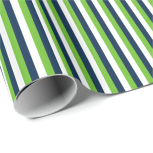 Papel De Presente Azul Marinho, Verde Ação, Faixa Vertical Branca