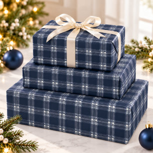 Papel De Presente Azul Marinho Xadrez Tartan Natal