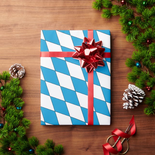 Papel De Presente Azul Medieval Branco Baviera Diamante (Presente de Natal)