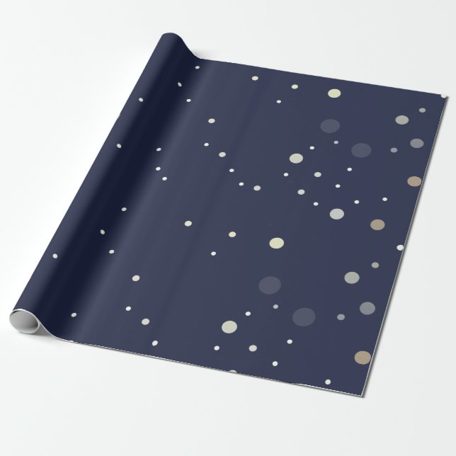 Papel De Presente Azul Meia-Noite com Padrão de Pontos Modernos (Desenrolado)