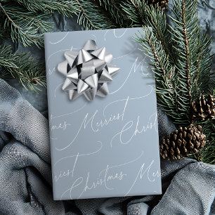 Papel De Presente Azul Minimalista Moderno Script Natal Mais Alegre