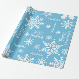 Papel De Presente Azul Moderno Nome Personalizado Neve de Natal