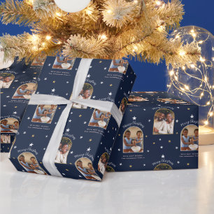 Papel De Presente Azul Naval Elegante Arco de Natal Moderno com 2 Fo