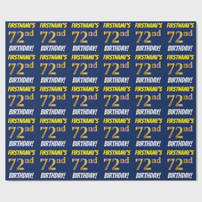 Papel De Presente Azul, Ouro Falso/Imitação, "72º ANIVERSÁRIO" (Aberto)