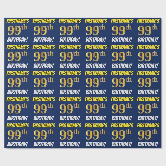Papel De Presente Azul, Ouro Falso/Imitação, "ANIVERSÁRIO DE 99 ANOS (Aberto)