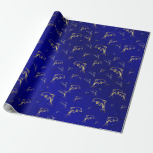 Papel De Presente azul,ouro,golfinho, peixe, natureza, aquático, des