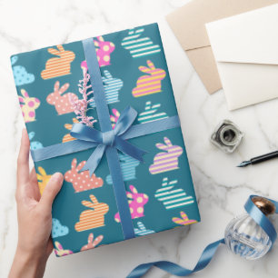 Papel De Presente Azul-padrão de coelhinho da Páscoa bonito