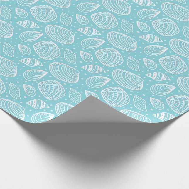 Papel De Presente Azul-padrão de Seashell Costeiro (Ponta)