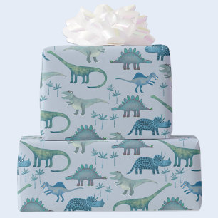 Papel De Presente Azul Padrão do Dinossauro