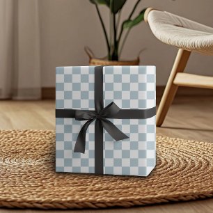 Papel De Presente Azul Pastel Branco Xadrez Quadriculado Vintage