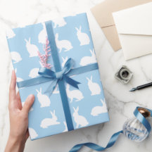 Azul Pastel Com Padrão de Coelho Branco Fofa Pásco