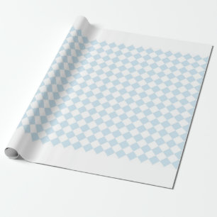 Papel De Presente Azul Pastel e Branco Padrão Xadrez de Diamante