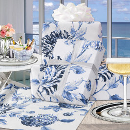 Papel De Presente Azul Periwinkle Vintage Toile Floral Botânica