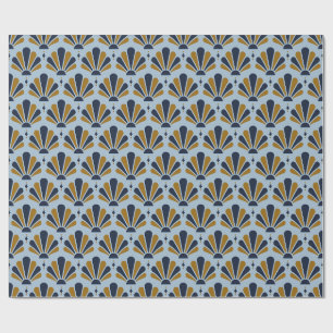 Papel De Presente Azul Pó, Azul Marinho e Ocre Ventoinha Art Déco em