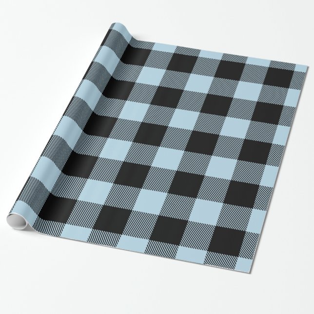 Papel De Presente Azul Pó Preto Enorme Xadrez de Búfalo Lenhador (Desenrolado)