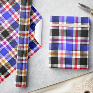 Papel De Presente Azul Preto Multicor Flanela Xadrez Tartan