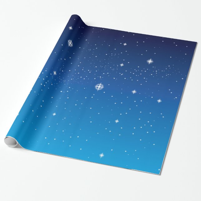 Papel De Presente Azul profundo céu noturno estrelado (Desenrolado)