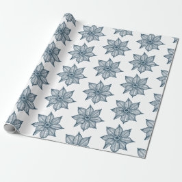 Papel De Presente Azul Prussiano em Flores Brancas