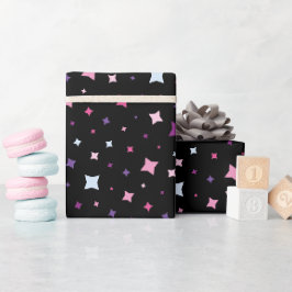 Papel De Presente Azul Rosa Estrelas Roxas Espaço Cósmico.