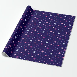 Papel De Presente Azul Rosa Estrelas Roxas Espaço Cósmico.