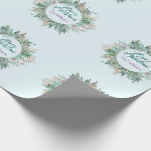 Papel De Presente Azul roxo da hortelã dos feriados alegres do Nata