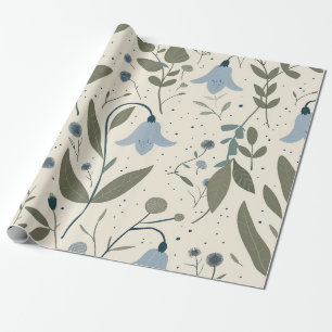 Papel De Presente Azul Rústico Flor Silvestre Pastel Vintage Boho