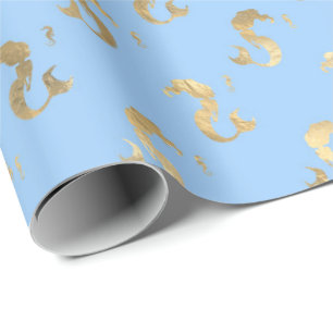 Papel De Presente Azul-sereia e Dourado metálico Elegante