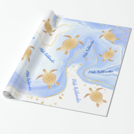 Papel De Presente Azul-Tartarugas Douradas | Mele Kalikimaka | Natal