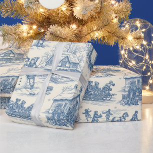 Papel De Presente Azul Toile Chinoiserie de Inverno