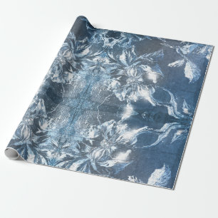 Papel De Presente Azul Vintage Padrão de Motivo Floral Em Relevo com