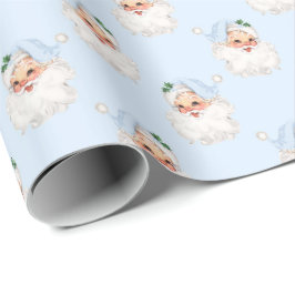 Papel De Presente Azul Vintage Papais noeis Natal no Azul Sólido
