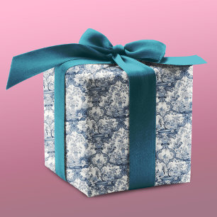 Papel De Presente Azul Vintage Toile de Jouy Damask Floral