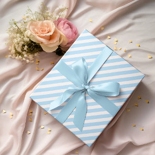 Papel De Presente Azul White Strips Texto Dourado Aniversário Natal