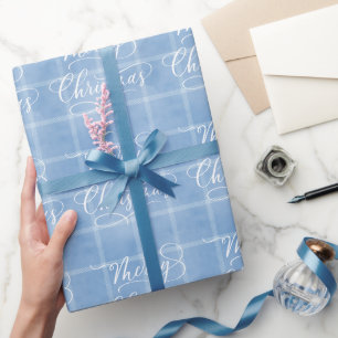 Papel De Presente Azul Xadrez Moderno Clássico Feliz Natal Feriado