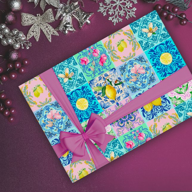 Papel De Presente Azulejo Amalfi, colorido da Sicília, (Criador carregado)